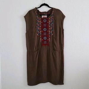 Johnny Was Brown Dress with Colorful Embroidery and Pockets Size Small
